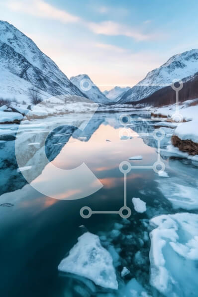 Σετ των 2 Intra Συλλεκτικό Ξύλινο Παζλ Plywood  4mm - Εκπληκτική εικόνα μιας παγωμένης λίμνης που περιβάλλεται από χιονισμένα βουνά στο ηλιοβασίλεμα Σε Ξύλινο Κουτί - Διαστάσεις: 10x10 cm – 25 κομμάτια