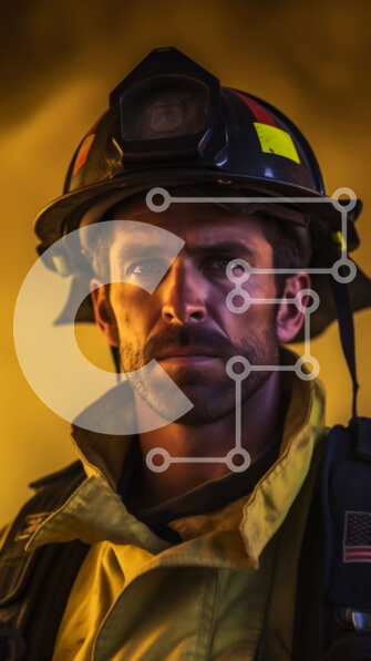 Intra Συλλεκτικό Ξύλινο Παζλ Plywood  4mm - Σοβαρός πυροσβέστης με κίτρινο κράνος και σακάκι με μαύρες ρίγες Σε Ξύλινο Κουτί - Διαστάσεις Puzzle: 10x10 cm – 25 κομμάτια