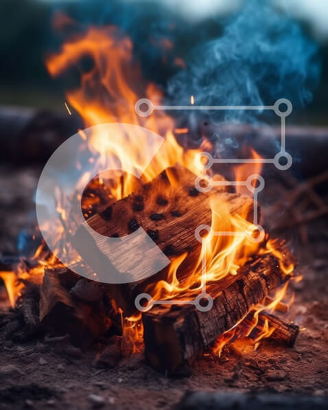 Σετ των 2 Intra Συλλεκτικό Ξύλινο Παζλ Plywood  4mm - Φωτιά με αναμμένα κούτσουρα και γαλάζιες φλόγες στη φύση Σε Ξύλινο Κουτί - Διαστάσεις: 10x10 cm – 25 κομμάτια