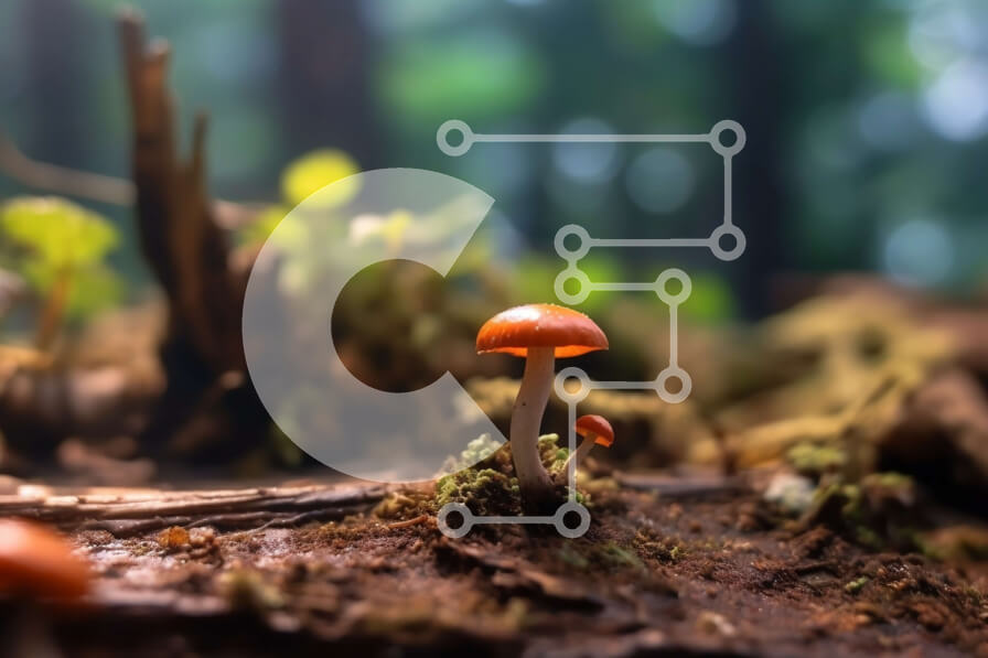 Intra Συλλεκτικό Ξύλινο Παζλ Plywood  4mm - Κινηματογράφηση σε πρώτο πλάνο ενός μικρού κόκκινου μανιταριού σε έναν οροφό δασικό όροφο Σε Ξύλινο Κουτί - Διαστάσεις: 10x10 cm – 25 κομμάτια