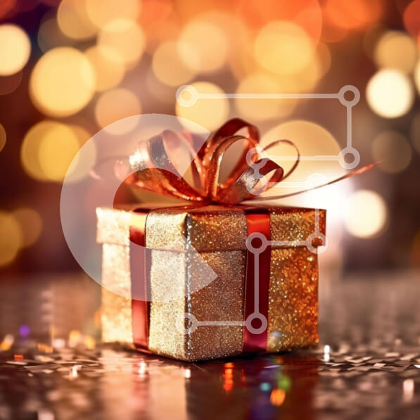 Intra Συλλεκτικό Ξύλινο Παζλ Plywood  4mm - Χρυσό δώρο με κόκκινο φιόγκο σε φόντο φώτα Bokeh Σε Ξύλινο Κουτί - Διαστάσεις: 10x10 cm – 25 κομμάτια