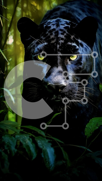 Σετ των 2 Intra Συλλεκτικό Ξύλινο Παζλ Plywood  4mm - Κομψός και λαμπερός μαύρος πάνθηρας στη ζούγκλα με λαμπερά κίτρινα μάτια Σε Ξύλινο Κουτί - Διαστάσεις: 10x10 cm – 25 κομμάτια