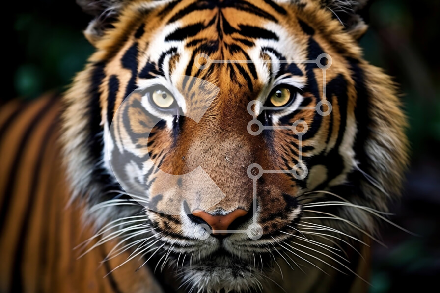 Σετ των 2 Intra Συλλεκτικό Ξύλινο Παζλ Plywood  4mm - Εκπληκτική κινηματογράφηση σε πρώτο πλάνο μιας άγριας τίγρης με μαύρες ρίγες Σε Ξύλινο Κουτί - Διαστάσεις: 10x10 cm – 25 κομμάτια