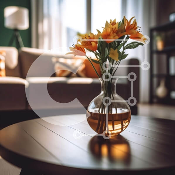 Intra Συλλεκτικό Ξύλινο Παζλ Plywood  4mm - Κομψή διακόσμηση σαλονιού με βάζο με πορτοκαλί λουλούδια σε ξύλινο τραπέζι Σε Ξύλινο Κουτί - Διαστάσεις Puzzle: 10x10 cm – 25 κομμάτια