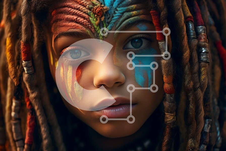 Intra Συλλεκτικό Ξύλινο Παζλ Plywood  4mm - Πολύχρωμο χρώμα προσώπου και Dreadlocks σε μια νεαρή γυναίκα Σε Ξύλινο Κουτί - Διαστάσεις Puzzle: 10x10 cm – 25 κομμάτια