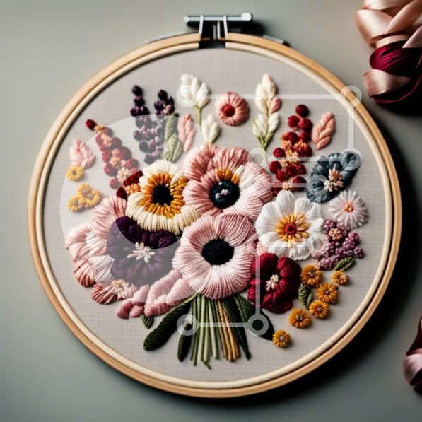 Intra Συλλεκτικό Ξύλινο Παζλ Plywood  4mm - Όμορφο μπουκέτο λουλουδιών σε τσέρκι με διάφορα χρώματα και είδη λουλουδιών Σε Ξύλινο Κουτί - Διαστάσεις: 10x10 cm – 25 κομμάτια