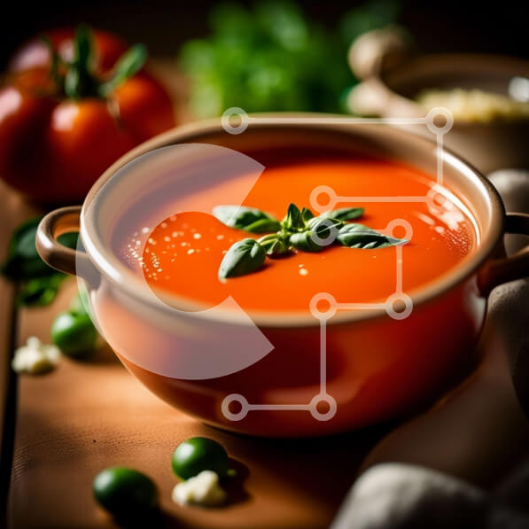 Σετ των 2 Intra Συλλεκτικό Ξύλινο Παζλ Plywood  4mm - Μπολ με σούπα ντομάτας με φρέσκα λαχανικά και βότανα σε ένα ξύλινο τραπέζι Σε Ξύλινο Κουτί - Διαστάσεις: 10x10 cm – 25 κομμάτια