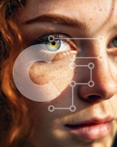 Intra Συλλεκτικό Ξύλινο Παζλ Plywood  4mm - Εκπληκτικό πορτρέτο μιας σοβαρής νεαρής γυναίκας με κόκκινα μαλλιά και πράσινα μάτια Σε Ξύλινο Κουτί - Διαστάσεις Puzzle: 10x10 cm – 25 κομμάτια