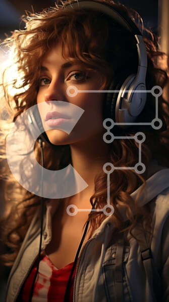 Intra Συλλεκτικό Ξύλινο Παζλ Plywood  4mm - Κομψή νεαρή γυναίκα που ακούει μουσική με ακουστικά Σε Ξύλινο Κουτί - Διαστάσεις Puzzle: 10x10 cm – 25 κομμάτια