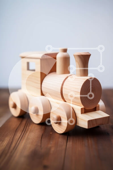 Intra Συλλεκτικό Ξύλινο Παζλ Plywood  4mm - Γοητευτική εικόνα ενός ξύλινου τρένου παιχνιδιού σε ένα ξύλινο τραπέζι Σε Ξύλινο Κουτί - Διαστάσεις Puzzle: 10x10 cm – 25 κομμάτια