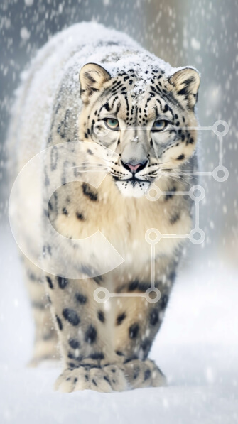 Σετ των 2 Intra Συλλεκτικό Ξύλινο Παζλ Plywood  4mm - Όμορφη εικόνα μιας λεοπάρδαλης του χιονιού που περπατά στο χιόνι Σε Ξύλινο Κουτί - Διαστάσεις: 10x10 cm – 25 κομμάτια