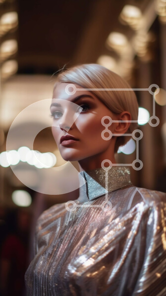 Intra Συλλεκτικό Ξύλινο Παζλ Plywood  4mm - Κομψή γυναίκα με μεταλλικό φόρεμα με ξανθά μαλλιά σε περίτεχνο δωμάτιο Σε Ξύλινο Κουτί - Διαστάσεις Puzzle: 10x10 cm – 25 κομμάτια