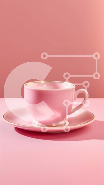 Intra Συλλεκτικό Ξύλινο Παζλ Plywood  4mm - Όμορφη εικόνα με ροζ φλιτζάνι τσαγιού και πιατάκι σε ροζ επιφάνεια Σε Ξύλινο Κουτί - Διαστάσεις: 10x10 cm – 25 κομμάτια