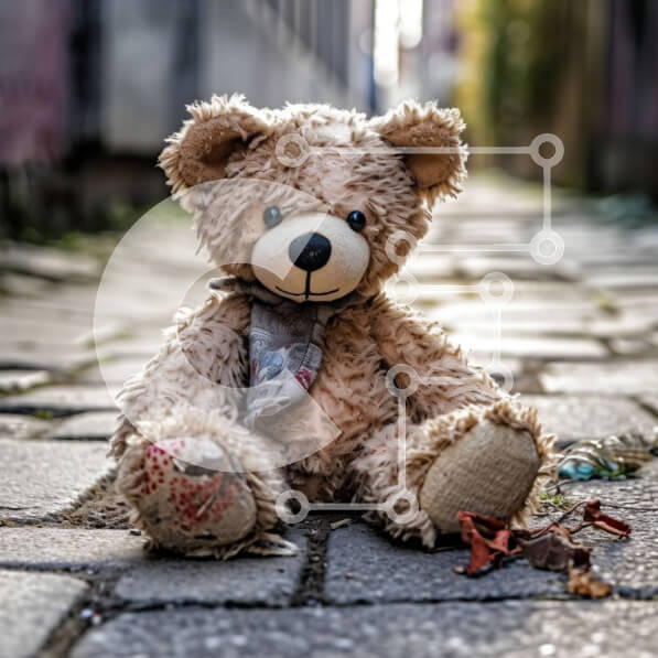 Intra Συλλεκτικό Ξύλινο Παζλ Plywood  4mm - Χαριτωμένο λούτρινο αρκουδάκι που κάθεται σε έναν λιθόστρωτο δρόμο Σε Ξύλινο Κουτί - Διαστάσεις: 10x10 cm – 25 κομμάτια