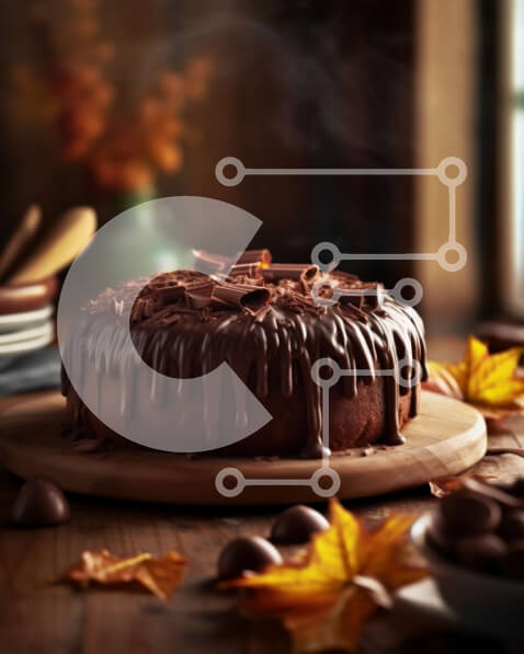 Σετ των 2 Intra Συλλεκτικό Ξύλινο Παζλ Plywood  4mm - Κέικ σοκολάτας με σοκολάτα και καραμέλες σε ξύλινο τραπέζι Σε Ξύλινο Κουτί - Διαστάσεις: 10x10 cm – 25 κομμάτια