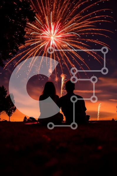 Intra Συλλεκτικό Ξύλινο Παζλ Plywood  4mm - Ρομαντική εικόνα ζευγαριού που παρακολουθεί επίδειξη πυροτεχνημάτων Σε Ξύλινο Κουτί - Διαστάσεις Puzzle: 10x10 cm – 25 κομμάτια