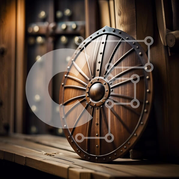 Intra Συλλεκτικό Ξύλινο Παζλ Plywood  4mm - Vintage ξύλινη ασπίδα που κρέμεται στον τοίχο του σκοτεινού δωματίου Σε Ξύλινο Κουτί - Διαστάσεις Puzzle: 10x10 cm – 25 κομμάτια