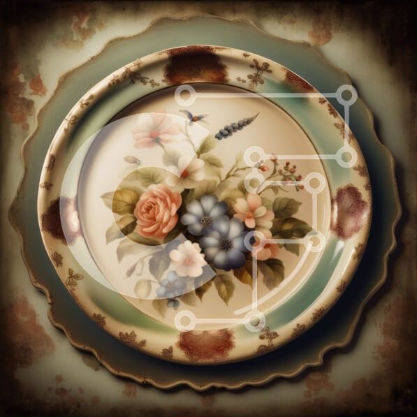 Intra Συλλεκτικό Ξύλινο Παζλ Plywood  4mm - Αντίκα πιάτο με όμορφο λουλουδάτο σχέδιο σε vintage φόντο Σε Ξύλινο Κουτί - Διαστάσεις Puzzle: 10x10 cm – 25 κομμάτια