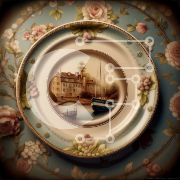 Intra Συλλεκτικό Ξύλινο Παζλ Plywood  4mm - Όμορφο διακοσμητικό πιάτο με ζωγραφική του χωριού στην όχθη του ποταμού Σε Ξύλινο Κουτί - Διαστάσεις: 10x10 cm – 25 κομμάτια