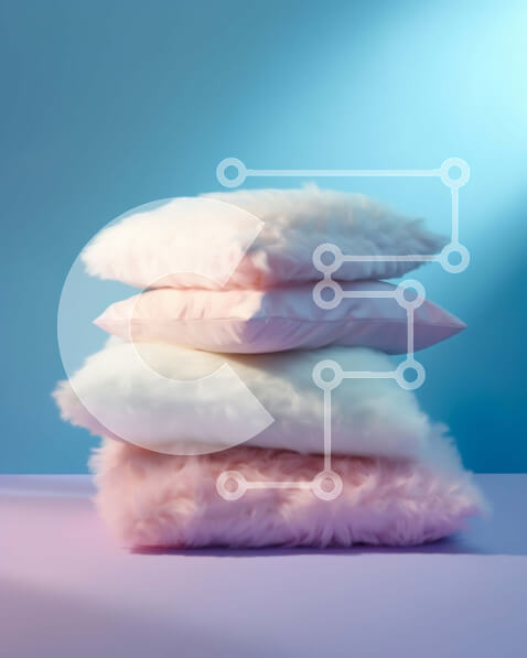 Intra Συλλεκτικό Ξύλινο Παζλ Plywood  4mm - Όμορφη εικόνα μιας στοίβας μαξιλαριών σε ροζ και λευκό σε μπλε επιφάνεια Σε Ξύλινο Κουτί - Διαστάσεις Puzzle: 10x10 cm – 25 κομμάτια