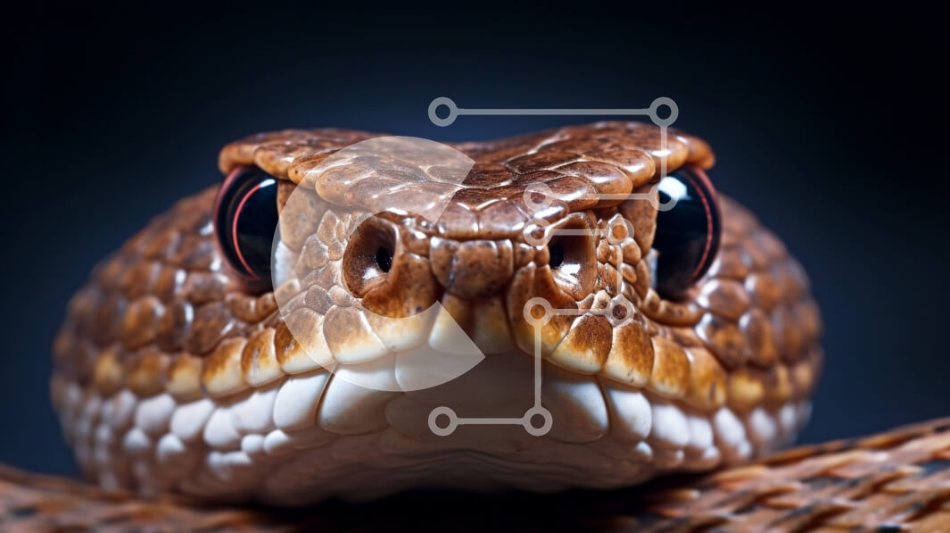 Σετ των 2 Intra Συλλεκτικό Ξύλινο Παζλ Plywood  4mm - Κοντινή εικόνα του κεφαλιού ενός φιδιού με κυνόδοντες και μάτια Σε Ξύλινο Κουτί - Διαστάσεις: 10x10 cm – 25 κομμάτια