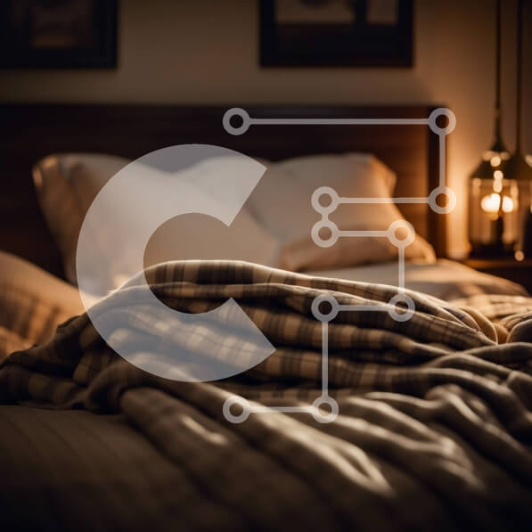 Intra Συλλεκτικό Ξύλινο Παζλ Plywood  4mm - Άνετο κρεβάτι με καρό κουβέρτα και φωτιστικά Σε Ξύλινο Κουτί - Διαστάσεις Puzzle: 10x10 cm – 25 κομμάτια