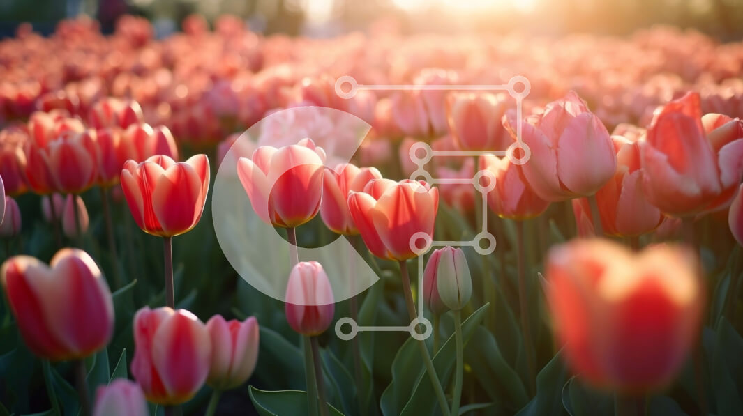 Intra Συλλεκτικό Ξύλινο Παζλ Plywood  4mm - Εκπληκτική φωτογραφία με ροζ τουλίπες σε ένα χωράφι στο ηλιοβασίλεμα Σε Ξύλινο Κουτί - Διαστάσεις: 10x10 cm – 25 κομμάτια