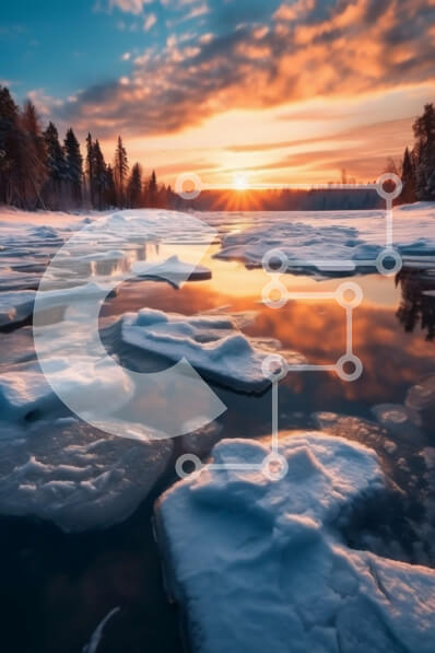 Σετ των 2 Intra Συλλεκτικό Ξύλινο Παζλ Plywood  4mm - Όμορφη εικόνα μιας παγωμένης λίμνης στο ηλιοβασίλεμα Σε Ξύλινο Κουτί - Διαστάσεις: 10x10 cm – 25 κομμάτια