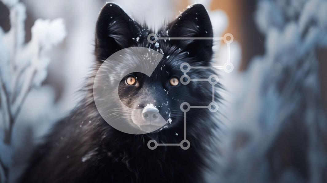 Intra Συλλεκτικό Ξύλινο Παζλ Plywood  4mm - Όμορφη εικόνα ενός μαύρου λύκου σε μια χειμερινή χώρα των θαυμάτων Σε Ξύλινο Κουτί - Διαστάσεις: 10x10 cm – 25 κομμάτια