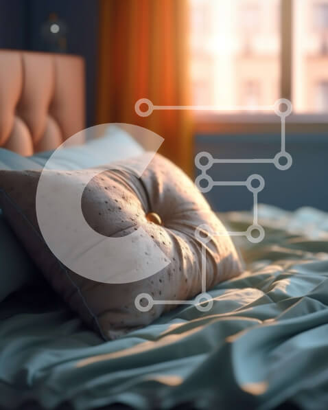 Intra Συλλεκτικό Ξύλινο Παζλ Plywood  4mm - Άνετο και άνετο υπνοδωμάτιο με μπλε κλινοσκεπάσματα και φυσικό φως Σε Ξύλινο Κουτί - Διαστάσεις Puzzle: 10x10 cm – 25 κομμάτια