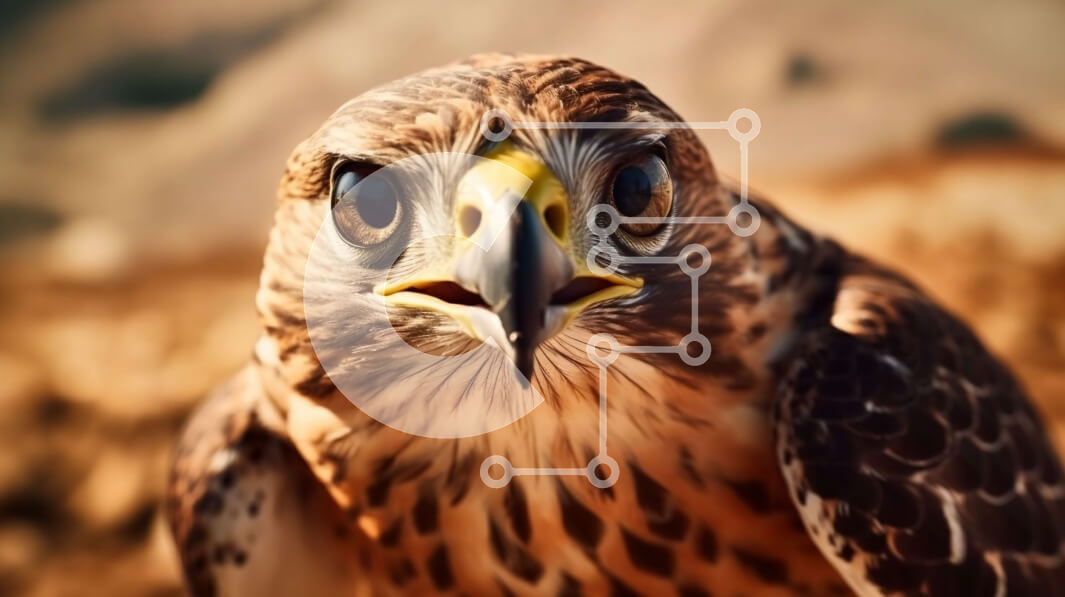 Σετ των 2 Intra Συλλεκτικό Ξύλινο Παζλ Plywood  4mm - Κοντινή εικόνα του προσώπου ενός γερακιού με κοφτερό ράμφος και διαπεραστικά μάτια Σε Ξύλινο Κουτί - Διαστάσεις: 10x10 cm – 25 κομμάτια