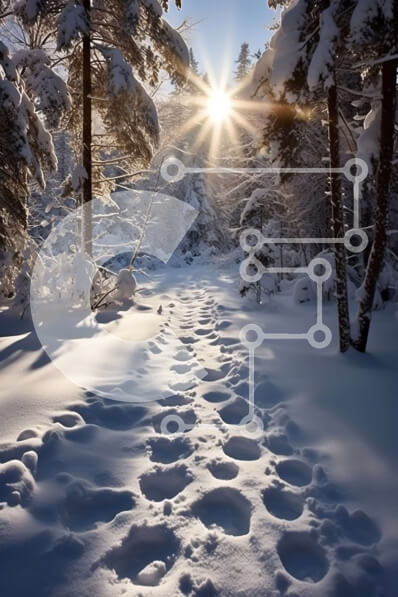 Σετ των 2 Intra Συλλεκτικό Ξύλινο Παζλ Plywood  4mm - Όμορφη χειμερινή σκηνή ενός χιονισμένου δασικού μονοπατιού με ίχνη που οδηγούν στο ηλιοβασίλεμα Σε Ξύλινο Κουτί - Διαστάσεις: 10x10 cm – 25 κομμάτια