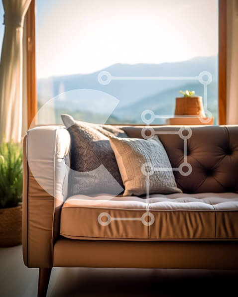 Intra Συλλεκτικό Ξύλινο Παζλ Plywood  4mm - Άνετος καφές δερμάτινος καναπές με θέα στο βουνό Σε Ξύλινο Κουτί - Διαστάσεις Puzzle: 10x10 cm – 25 κομμάτια