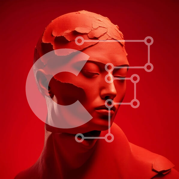 Σετ των 2 Intra Συλλεκτικό Ξύλινο Παζλ Plywood  4mm - Εκπληκτικό πορτρέτο από κοντά μιας γυναίκας με ζωηρό κόκκινο φόντο Σε Ξύλινο Κουτί - Διαστάσεις: 10x10 cm – 25 κομμάτια