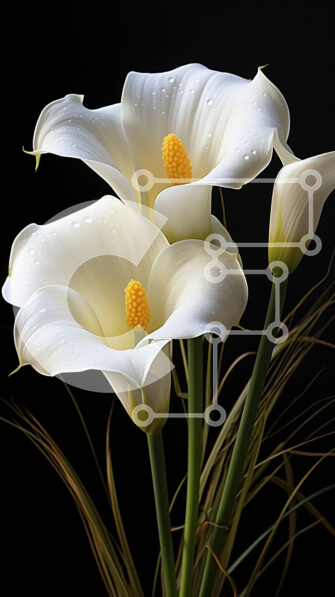 Σετ των 2 Intra Συλλεκτικό Ξύλινο Παζλ Plywood  4mm - Κομψή εικόνα μιας ανθοδέσμης με λευκά κρίνα Calla σε μαύρο φόντο Σε Ξύλινο Κουτί - Διαστάσεις: 10x10 cm – 25 κομμάτια