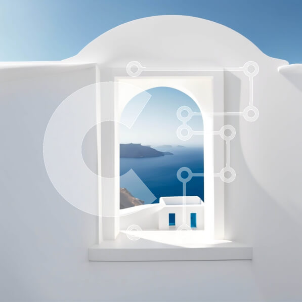 Intra Συλλεκτικό Ξύλινο Παζλ Plywood  4mm - Εκπληκτική θέα από ένα λευκό κτήριο με τοξωτό παράθυρο Σε Ξύλινο Κουτί - Διαστάσεις Puzzle: 10x10 cm – 25 κομμάτια