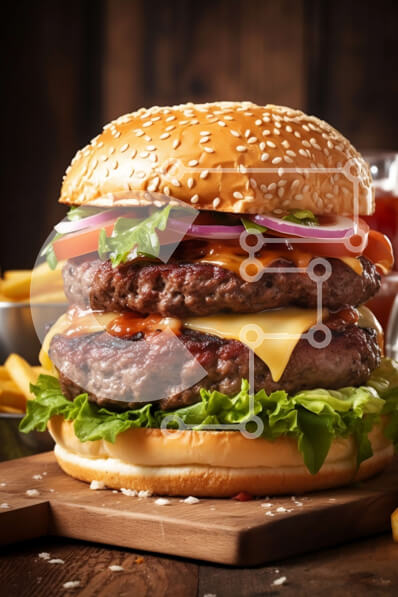 Σετ των 2 Intra Συλλεκτικό Ξύλινο Παζλ Plywood  4mm - Νόστιμο χάμπουργκερ με μοσχάρι, τυρί και πατάτες Σε Ξύλινο Κουτί - Διαστάσεις: 10x10 cm – 25 κομμάτια