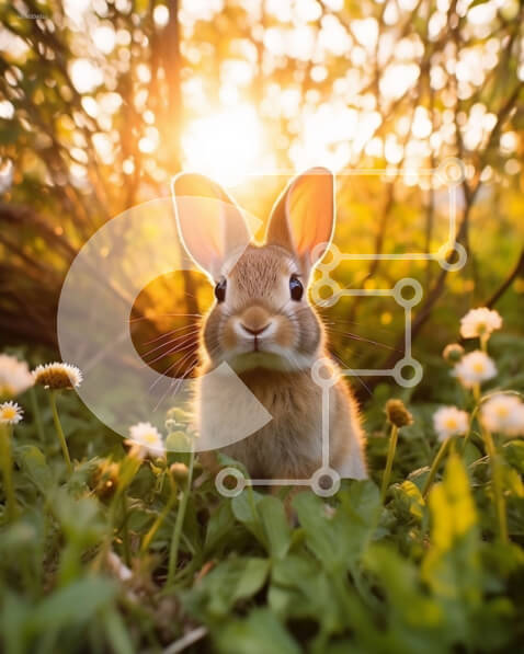 Σετ των 2 Intra Συλλεκτικό Ξύλινο Παζλ Plywood  4mm - Αξιολάτρευτη εικόνα ενός κουνελιού σε ένα χωράφι με μαργαρίτες στο ηλιοβασίλεμα Σε Ξύλινο Κουτί - Διαστάσεις: 10x10 cm – 25 κομμάτια