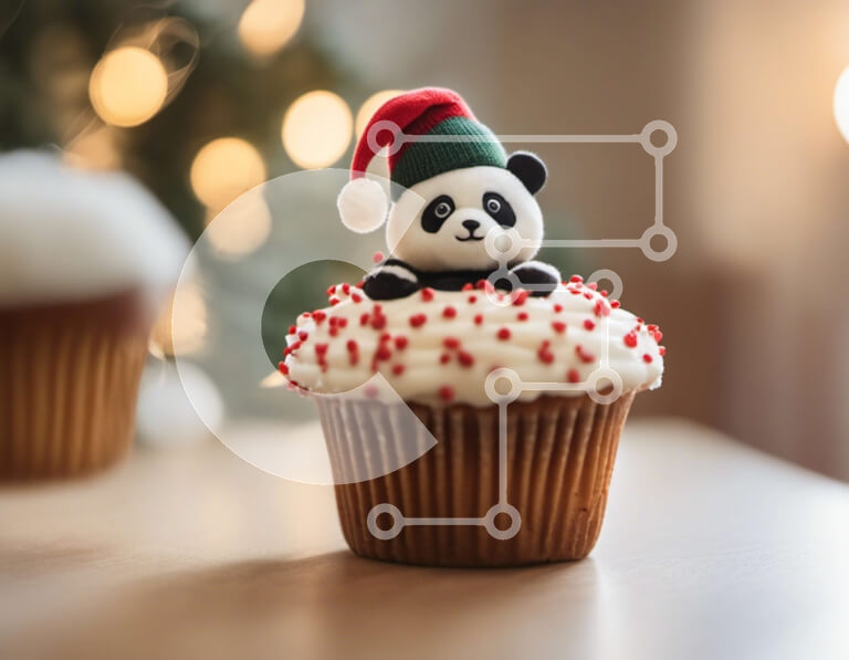 Σετ των 2 Intra Συλλεκτικό Ξύλινο Παζλ Plywood  4mm - Ειδώλιο αρκούδας Panda σε ανάποδο cupcake με διακοσμητικά με καπέλο Άγιου Βασίλη Σε Ξύλινο Κουτί - Διαστάσεις: 10x10 cm – 25 κομμάτια