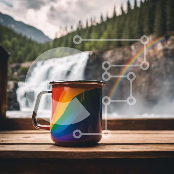 Intra Συλλεκτικό Ξύλινο Παζλ Plywood  4mm - Πολύχρωμη κούπα μπροστά από τον καταρράκτη Σε Ξύλινο Κουτί - Διαστάσεις: 10x10 cm – 25 κομμάτια