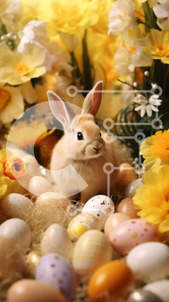 Intra Συλλεκτικό Ξύλινο Παζλ Plywood  4mm - Αξιολάτρευτο πασχαλινό λαγουδάκι με πολύχρωμα αυγά σε χωράφι με κίτρινα λουλούδια Σε Ξύλινο Κουτί - Διαστάσεις: 10x10 cm – 25 κομμάτια