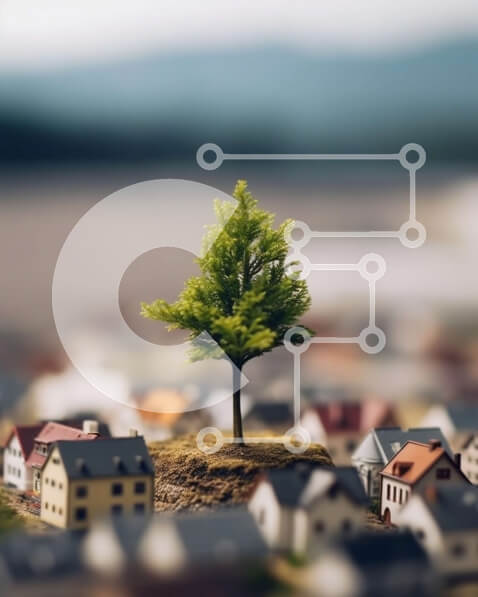 Intra Συλλεκτικό Ξύλινο Παζλ Plywood  4mm - Γραφική εικόνα ενός μικρού χωριού με σπίτια και δέντρο στο κέντρο Σε Ξύλινο Κουτί - Διαστάσεις: 10x10 cm – 25 κομμάτια