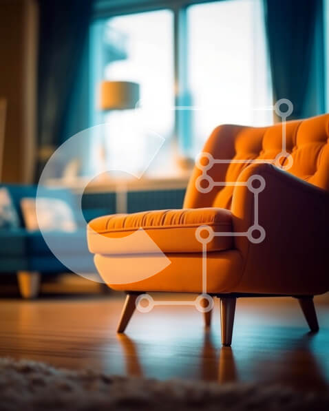 Intra Συλλεκτικό Ξύλινο Παζλ Plywood  4mm - Φωτεινή πορτοκαλί πολυθρόνα σε μινιμαλιστικό δωμάτιο Σε Ξύλινο Κουτί - Διαστάσεις Puzzle: 10x10 cm – 25 κομμάτια