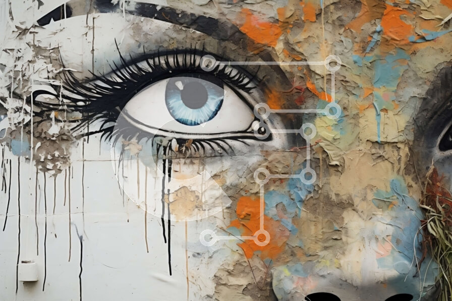 Intra Συλλεκτικό Ξύλινο Παζλ Plywood  4mm - Αφηρημένη κινηματογράφηση σε πρώτο πλάνο του προσώπου μιας γυναίκας με ρωγμές και ξεφλούδισμα χρώματος Σε Ξύλινο Κουτί - Διαστάσεις Puzzle: 10x10 cm – 25 κομμάτια