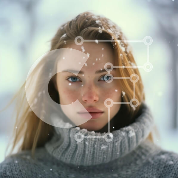 Intra Συλλεκτικό Ξύλινο Παζλ Plywood  4mm - Όμορφο χειμερινό πορτρέτο νεαρής γυναίκας με γκρι πουλόβερ Σε Ξύλινο Κουτί - Διαστάσεις Puzzle: 10x10 cm – 25 κομμάτια