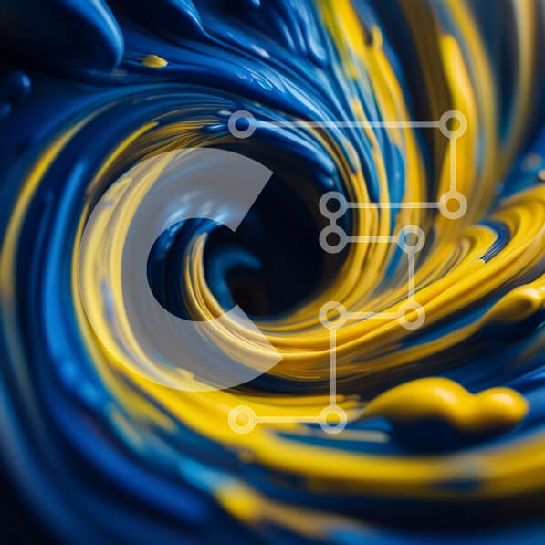 Intra Συλλεκτικό Ξύλινο Παζλ Plywood  4mm - Ζωντανή και δυναμική αφηρημένη τέχνη: Μπλε και κίτρινος στροβιλισμός της βαφής Σε Ξύλινο Κουτί - Διαστάσεις Puzzle: 10x10 cm – 25 κομμάτια