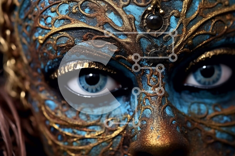 Intra Συλλεκτικό Ξύλινο Παζλ Plywood  4mm - Εκπληκτική μπλε και χρυσή μάσκα με περίπλοκα σχέδια Σε Ξύλινο Κουτί - Διαστάσεις Puzzle: 10x10 cm – 25 κομμάτια