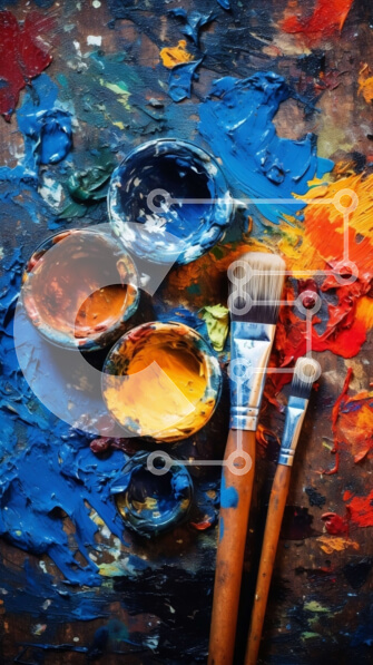 Intra Συλλεκτικό Ξύλινο Παζλ Plywood  4mm - Ζωντανά πινέλα και γλάστρες ζωγραφικής στην παλέτα ενός καλλιτέχνη Σε Ξύλινο Κουτί - Διαστάσεις Puzzle: 10x10 cm – 25 κομμάτια