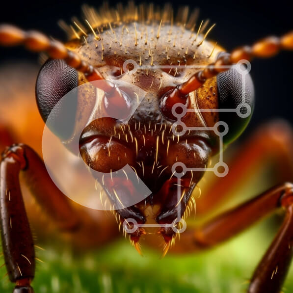 Intra Συλλεκτικό Ξύλινο Παζλ Plywood  4mm - Κοντινό πλάνο του προσώπου του εντόμου με μεγάλα μάτια και γνάθους Σε Ξύλινο Κουτί - Διαστάσεις: 10x10 cm – 25 κομμάτια