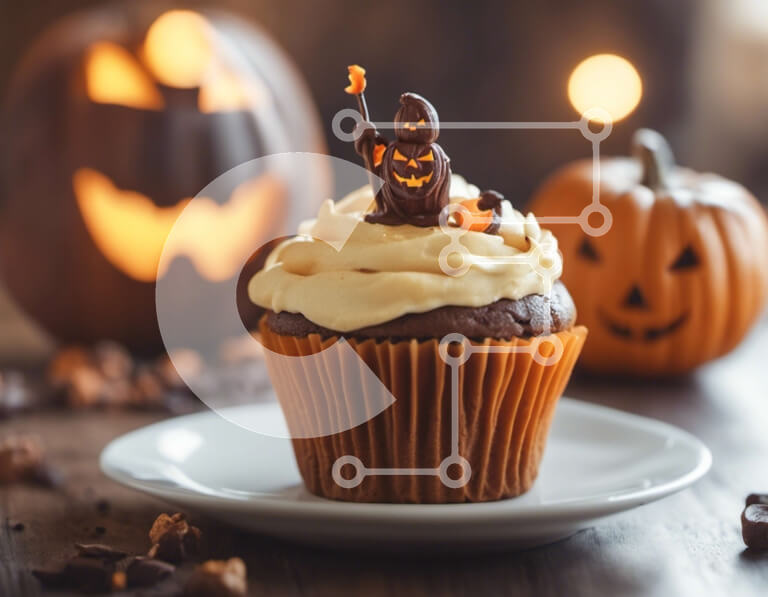 Σετ των 2 Intra Συλλεκτικό Ξύλινο Παζλ Plywood  4mm - Αποκριάτικο cupcake με διακόσμηση κολοκύθας Σε Ξύλινο Κουτί - Διαστάσεις: 10x10 cm – 25 κομμάτια